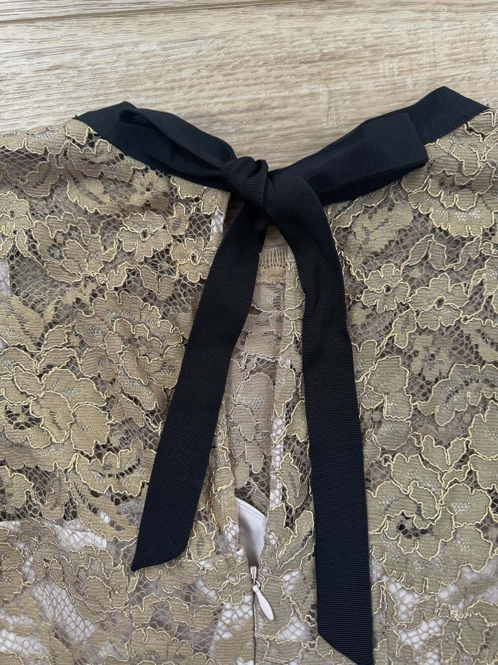 Boden Gold Metallic Lace Long Sleeve Midi Dress with Back Bow - Picture 14 of 16